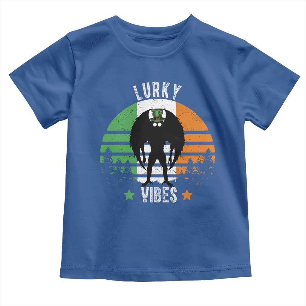 Funny St Patrick's Day Mothman Toddler T Shirt Lurky Vibes Shamrock Retro Ireland Flag TS11 Royal Blue Print Your Wear