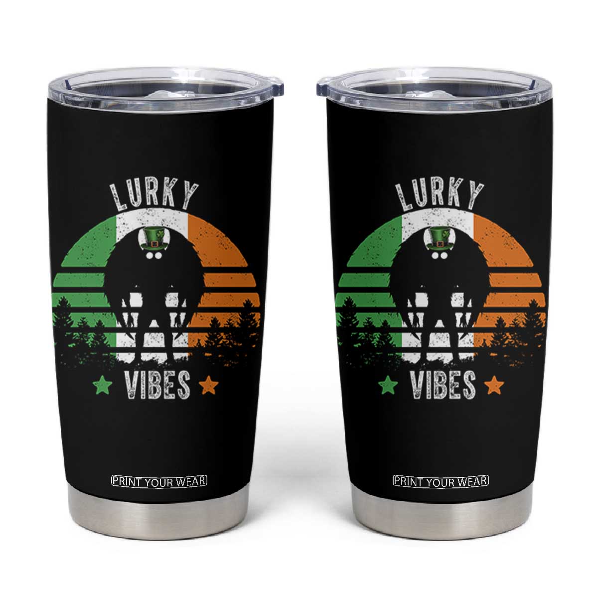 Funny St Patrick's Day Mothman Tumbler Cup Lurky Vibes Shamrock Retro Ireland Flag TS11 Black Print Your Wear