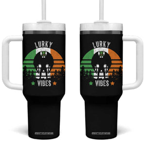 Funny St Patrick's Day Mothman Tumbler With Handle Lurky Vibes Shamrock Retro Ireland Flag TS11 One Size: 40 oz Black Print Your Wear