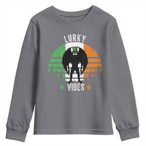 Funny St Patrick's Day Mothman Youth Sweatshirt Lurky Vibes Shamrock Retro Ireland Flag TS11 Charcoal Print Your Wear