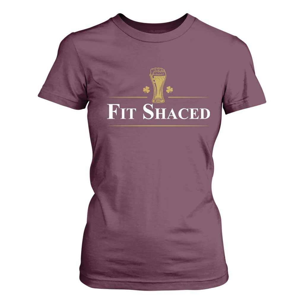 Funny St Patrick's Day Irish Beer Drinking T Shirt For Women Fit Shaced Shamrock TS11 Maroon Print Your Wear