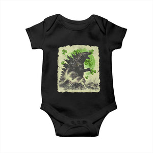 Funny St Patrick's Day Japanese Giant Monster Baby Onesie Vintage Shamrock Tsunami TS11 Black Print Your Wear