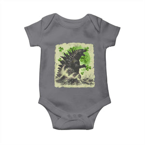 Funny St Patrick's Day Japanese Giant Monster Baby Onesie Vintage Shamrock Tsunami TS11 Charcoal Print Your Wear