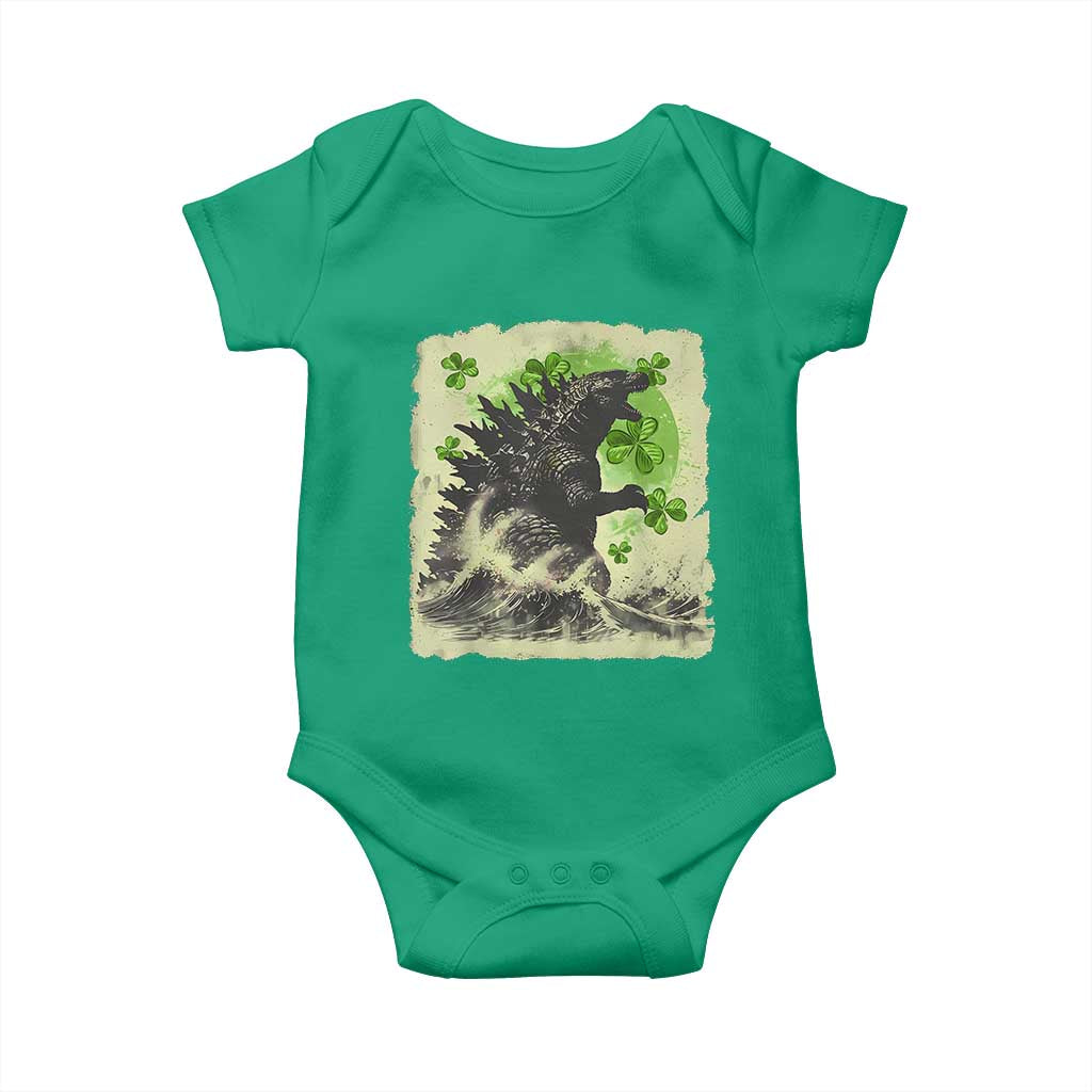 Funny St Patrick's Day Japanese Giant Monster Baby Onesie Vintage Shamrock Tsunami TS11 Irish Green Print Your Wear