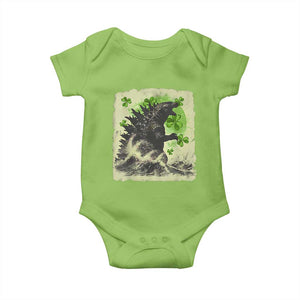 Funny St Patrick's Day Japanese Giant Monster Baby Onesie Vintage Shamrock Tsunami TS11 Lime Print Your Wear