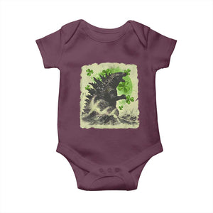 Funny St Patrick's Day Japanese Giant Monster Baby Onesie Vintage Shamrock Tsunami TS11 Maroon Print Your Wear