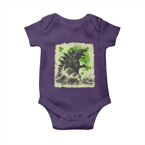 Funny St Patrick's Day Japanese Giant Monster Baby Onesie Vintage Shamrock Tsunami TS11 Purple Print Your Wear