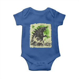 Funny St Patrick's Day Japanese Giant Monster Baby Onesie Vintage Shamrock Tsunami TS11 Royal Blue Print Your Wear