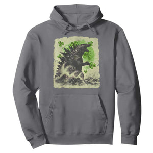Funny St Patrick's Day Japanese Giant Monster Hoodie Vintage Shamrock Tsunami TS11 Charcoal Print Your Wear