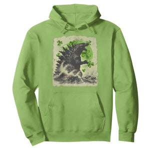 Funny St Patrick's Day Japanese Giant Monster Hoodie Vintage Shamrock Tsunami TS11 Lime Print Your Wear