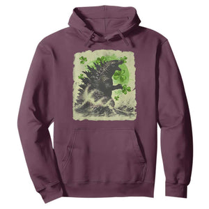 Funny St Patrick's Day Japanese Giant Monster Hoodie Vintage Shamrock Tsunami TS11 Maroon Print Your Wear