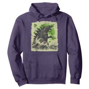 Funny St Patrick's Day Japanese Giant Monster Hoodie Vintage Shamrock Tsunami TS11 Purple Print Your Wear