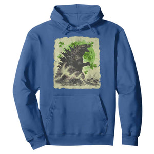 Funny St Patrick's Day Japanese Giant Monster Hoodie Vintage Shamrock Tsunami TS11 Royal Blue Print Your Wear