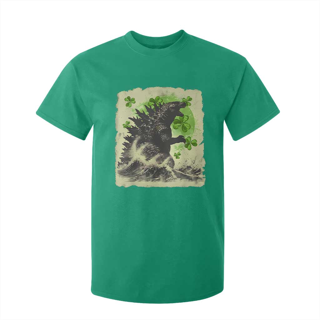 Funny St Patrick's Day Japanese Giant Monster T Shirt For Kid Vintage Shamrock Tsunami TS11 Irish Green Print Your Wear
