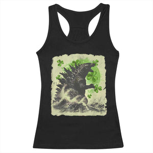 Funny St Patrick's Day Japanese Giant Monster Racerback Tank Top Vintage Shamrock Tsunami TS11 Black Print Your Wear