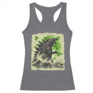Funny St Patrick's Day Japanese Giant Monster Racerback Tank Top Vintage Shamrock Tsunami TS11 Charcoal Print Your Wear