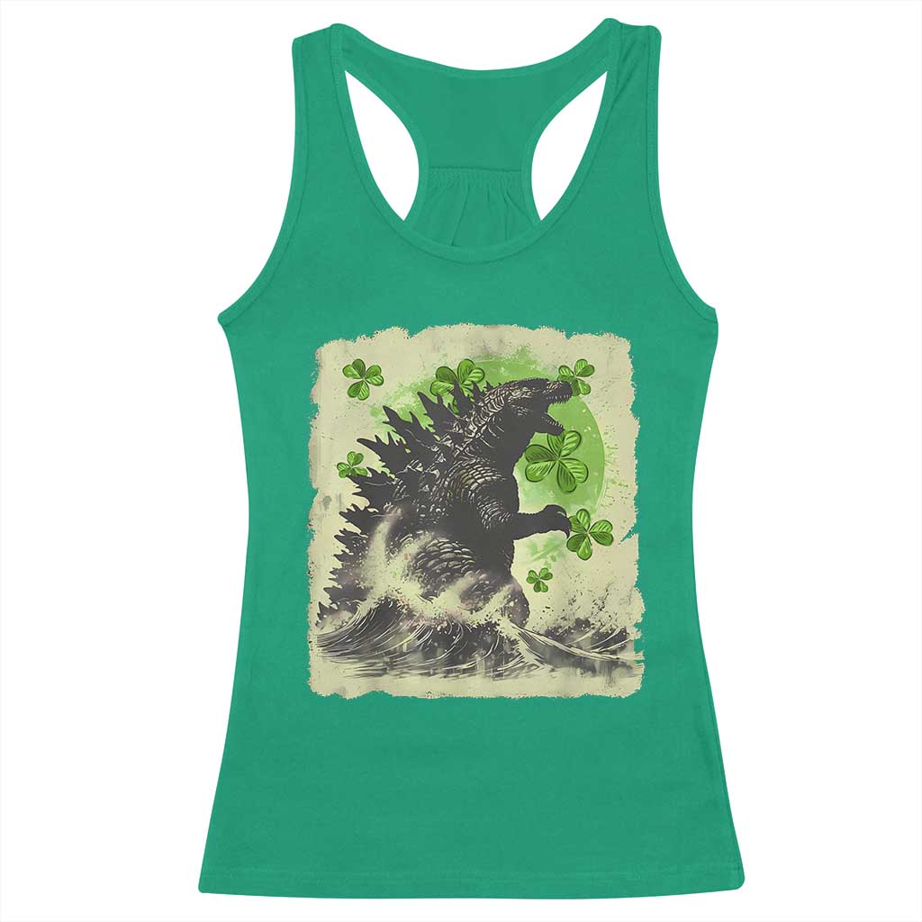Funny St Patrick's Day Japanese Giant Monster Racerback Tank Top Vintage Shamrock Tsunami TS11 Irish Green Print Your Wear