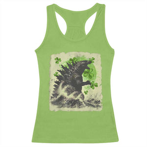 Funny St Patrick's Day Japanese Giant Monster Racerback Tank Top Vintage Shamrock Tsunami TS11 Lime Print Your Wear