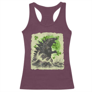 Funny St Patrick's Day Japanese Giant Monster Racerback Tank Top Vintage Shamrock Tsunami TS11 Maroon Print Your Wear