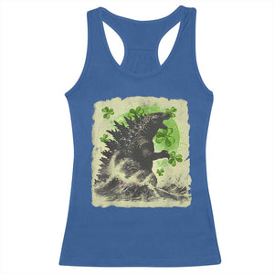 Funny St Patrick's Day Japanese Giant Monster Racerback Tank Top Vintage Shamrock Tsunami TS11 Royal Blue Print Your Wear
