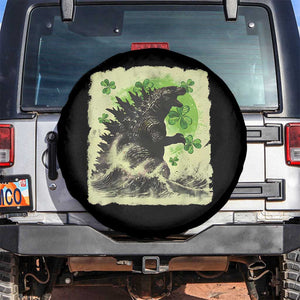Funny St Patrick's Day Japanese Giant Monster Spare Tire Cover Vintage Shamrock Tsunami TS11 No hole Black Print Your Wear