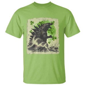 Funny St Patrick's Day Japanese Giant Monster T Shirt Vintage Shamrock Tsunami TS11 Lime Print Your Wear