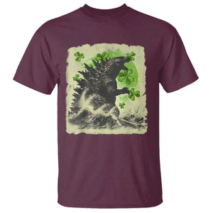 Funny St Patrick's Day Japanese Giant Monster T Shirt Vintage Shamrock Tsunami TS11 Maroon Print Your Wear