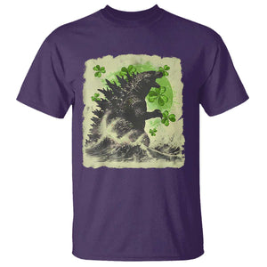 Funny St Patrick's Day Japanese Giant Monster T Shirt Vintage Shamrock Tsunami TS11 Purple Print Your Wear