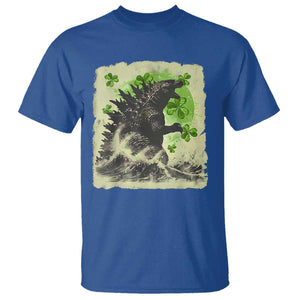 Funny St Patrick's Day Japanese Giant Monster T Shirt Vintage Shamrock Tsunami TS11 Royal Blue Print Your Wear