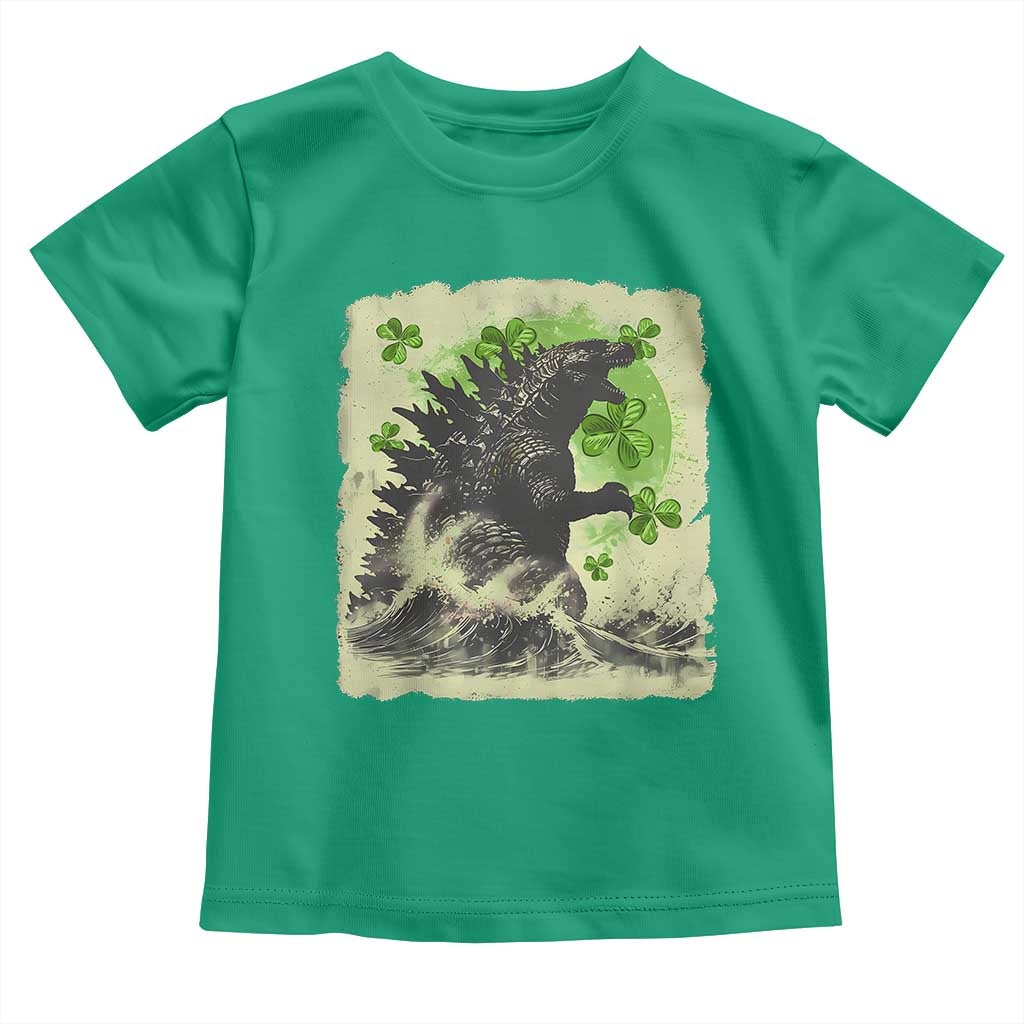 Funny St Patrick's Day Japanese Giant Monster Toddler T Shirt Vintage Shamrock Tsunami TS11 Irish Green Print Your Wear