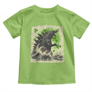 Funny St Patrick's Day Japanese Giant Monster Toddler T Shirt Vintage Shamrock Tsunami TS11 Lime Print Your Wear