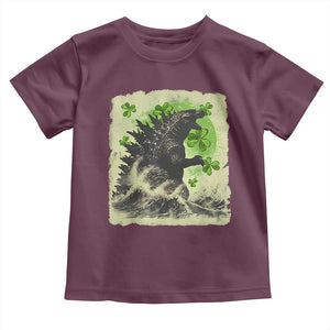 Funny St Patrick's Day Japanese Giant Monster Toddler T Shirt Vintage Shamrock Tsunami TS11 Maroon Print Your Wear