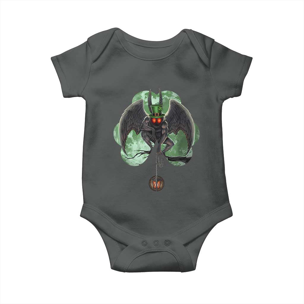 Funny St Patrick's Day Mothman Cryptid Creature Shamrock Baby Onesie TS11 Dark Heather Print Your Wear