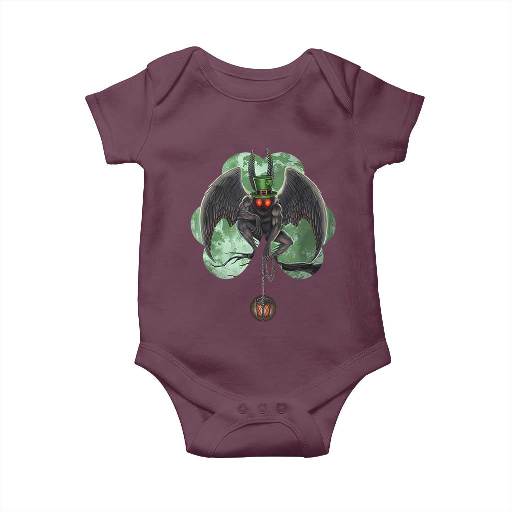 Funny St Patrick's Day Mothman Cryptid Creature Shamrock Baby Onesie TS11 Maroon Print Your Wear
