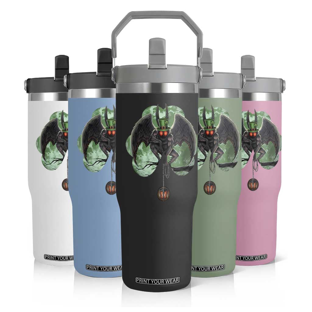 Funny St Patrick's Day Mothman Cryptid Creature Shamrock Flip Straw Tumbler TS11 Print Your Wear