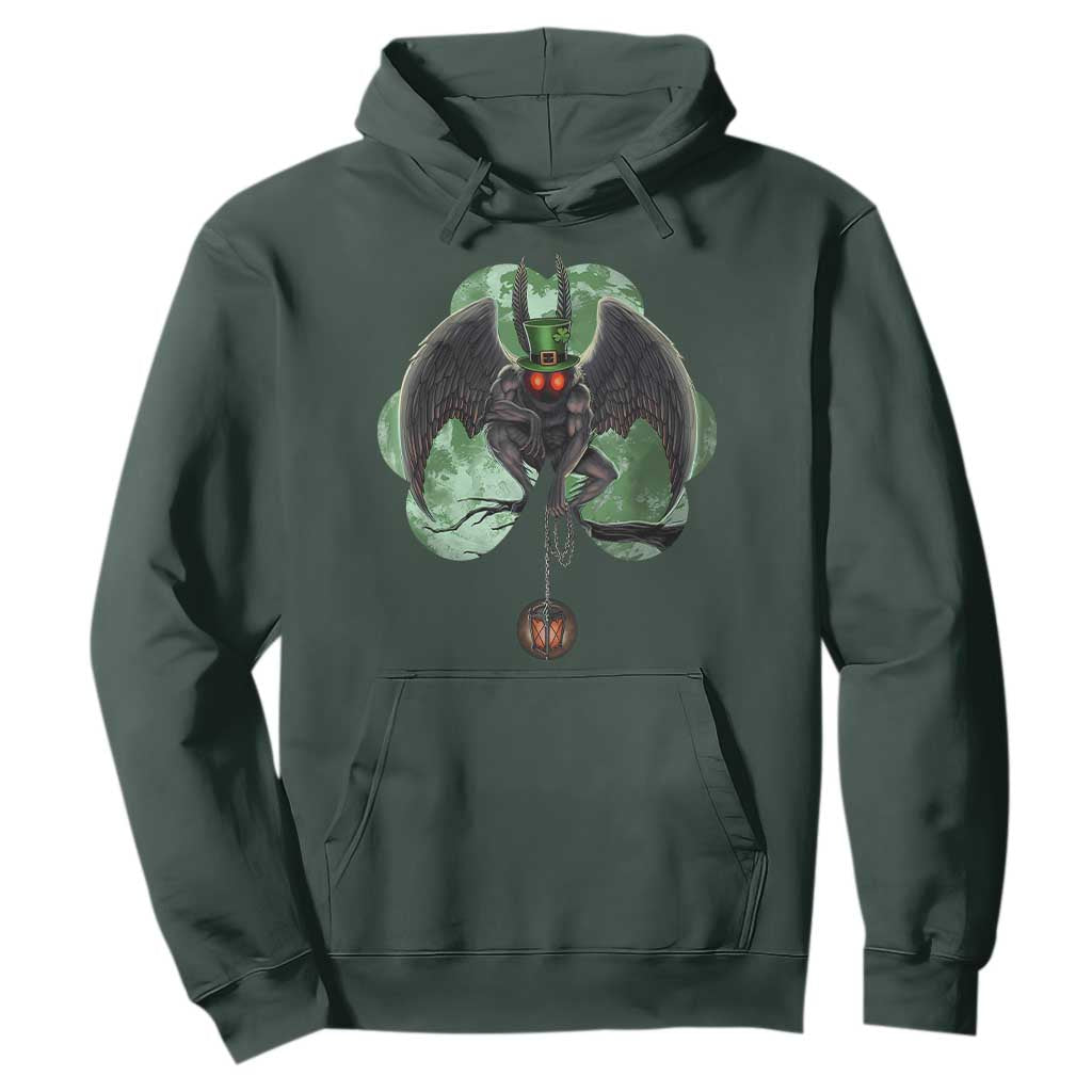 Funny St Patrick's Day Mothman Cryptid Creature Shamrock Hoodie TS11 Dark Forest Green Print Your Wear