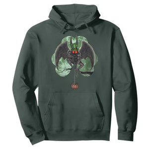 Funny St Patrick's Day Mothman Cryptid Creature Shamrock Hoodie TS11 Dark Forest Green Print Your Wear