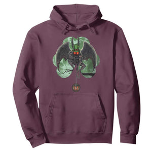 Funny St Patrick's Day Mothman Cryptid Creature Shamrock Hoodie TS11 Maroon Print Your Wear
