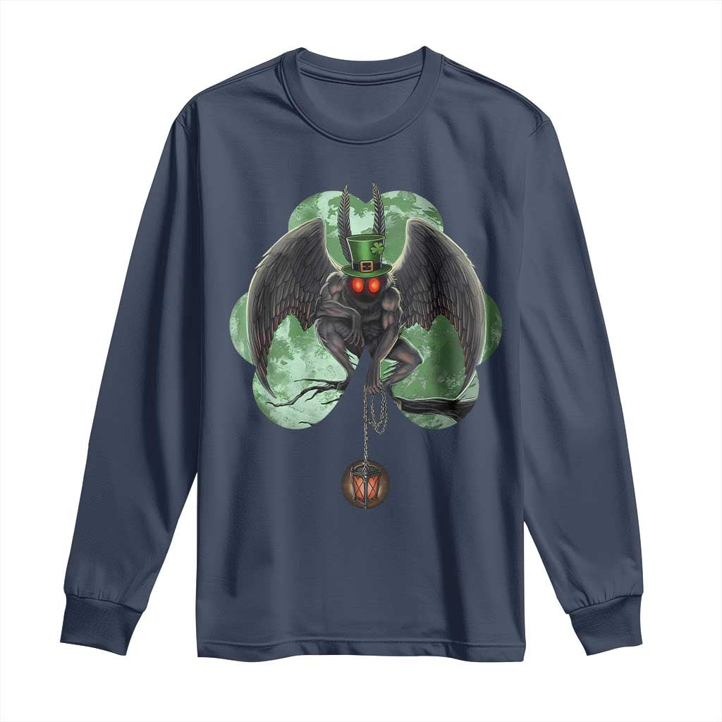 Funny St Patrick's Day Mothman Cryptid Creature Shamrock Long Sleeve Shirt TS11 Navy Print Your Wear