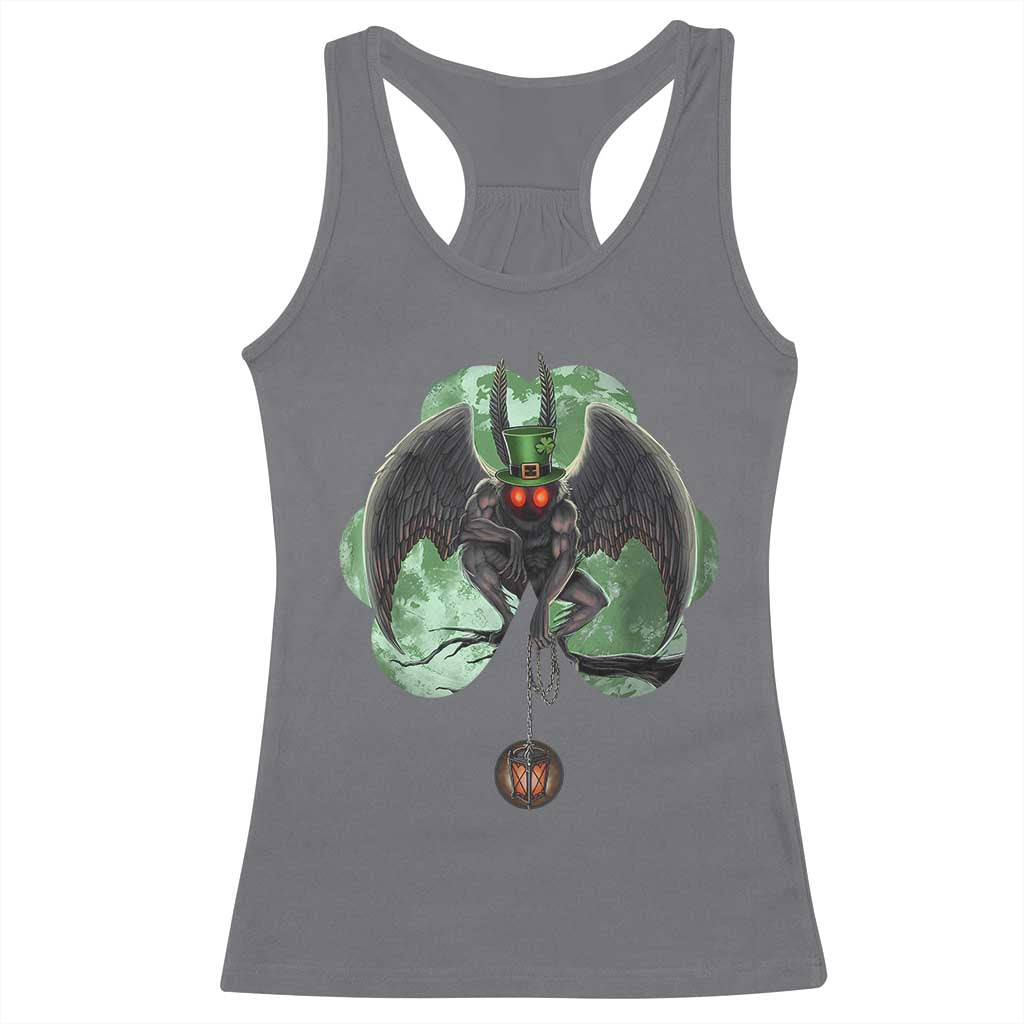Funny St Patrick's Day Mothman Cryptid Creature Shamrock Racerback Tank Top TS11 Charcoal Print Your Wear