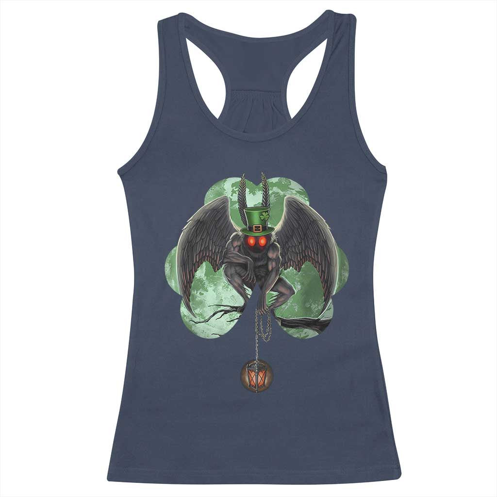 Funny St Patrick's Day Mothman Cryptid Creature Shamrock Racerback Tank Top TS11 Navy Print Your Wear