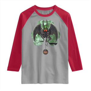 Funny St Patrick's Day Mothman Cryptid Creature Shamrock Raglan Shirt TS11 Sport Gray Red Print Your Wear
