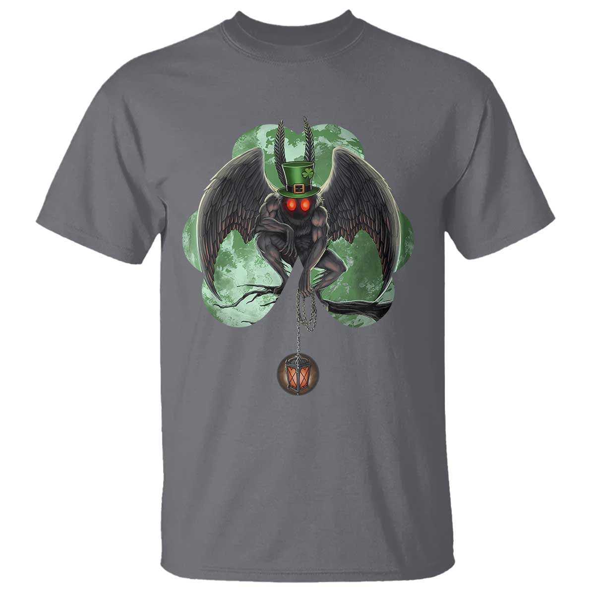 Funny St Patrick's Day Mothman Cryptid Creature Shamrock T Shirt TS11 Charcoal Print Your Wear
