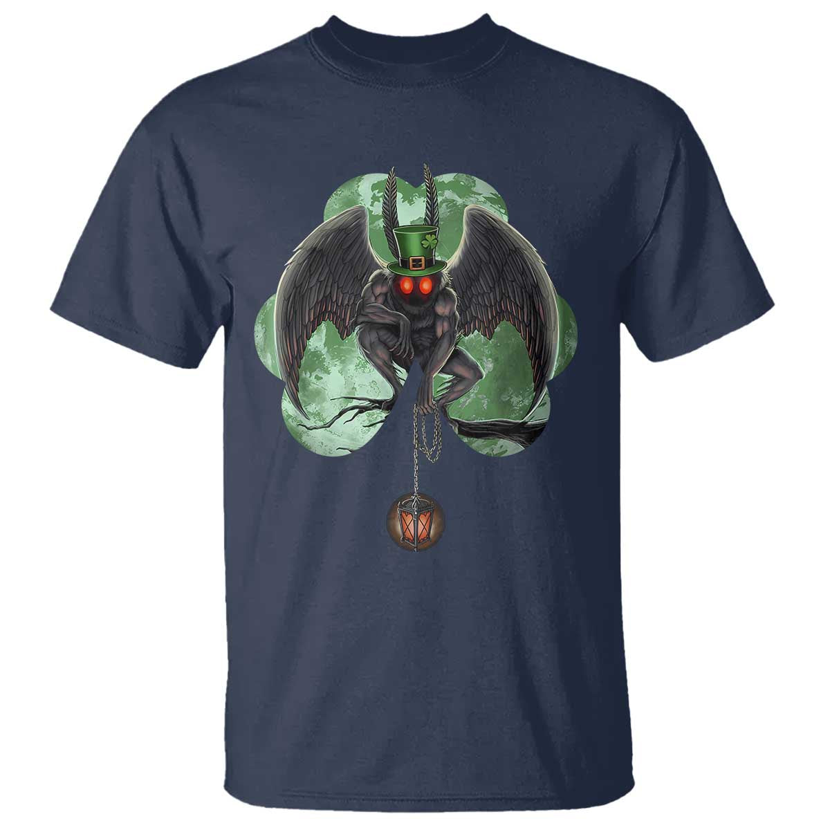 Funny St Patrick's Day Mothman Cryptid Creature Shamrock T Shirt TS11 Navy Print Your Wear