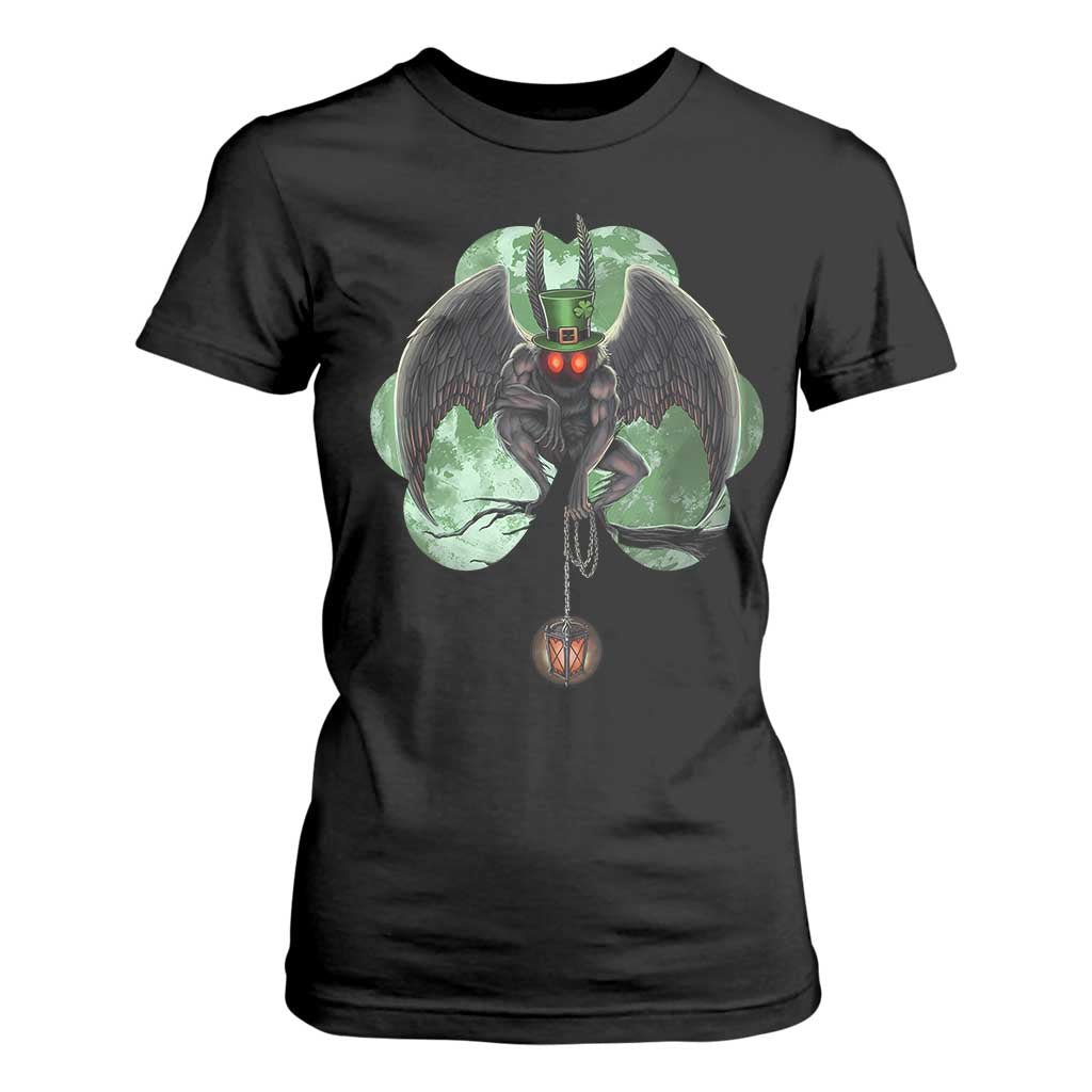 Funny St Patrick's Day Mothman Cryptid Creature Shamrock T Shirt For Women TS11 Black Print Your Wear