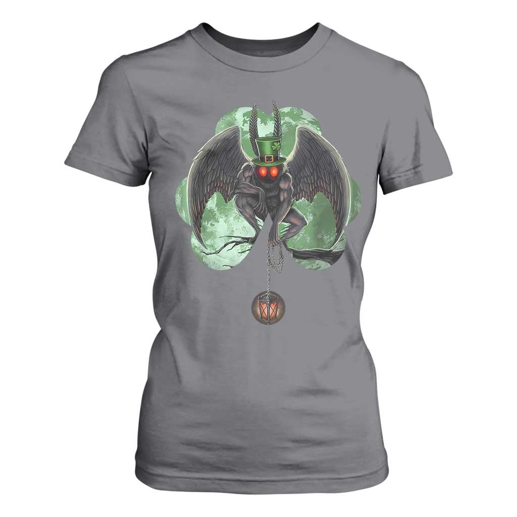 Funny St Patrick's Day Mothman Cryptid Creature Shamrock T Shirt For Women TS11 Charcoal Print Your Wear