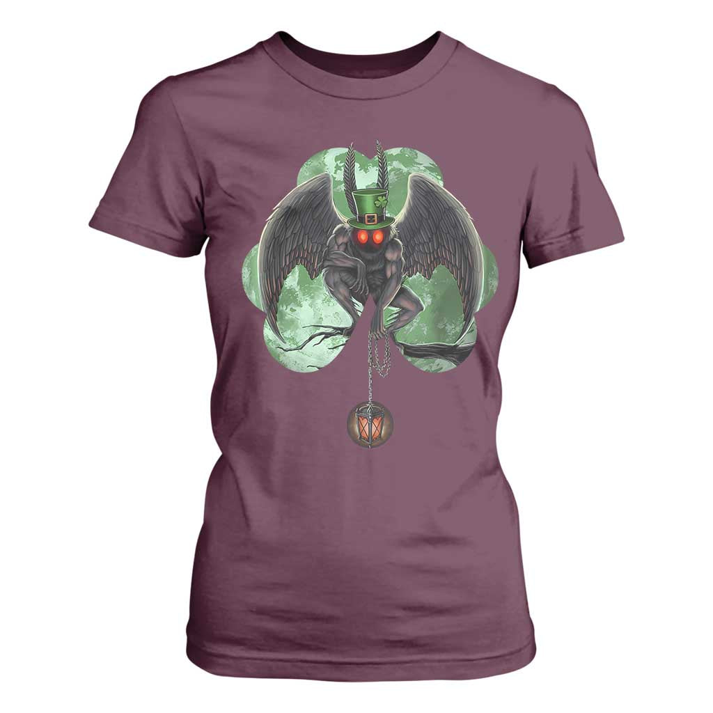 Funny St Patrick's Day Mothman Cryptid Creature Shamrock T Shirt For Women TS11 Maroon Print Your Wear
