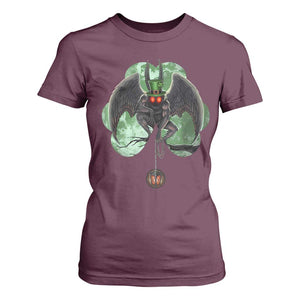 Funny St Patrick's Day Mothman Cryptid Creature Shamrock T Shirt For Women TS11 Maroon Print Your Wear