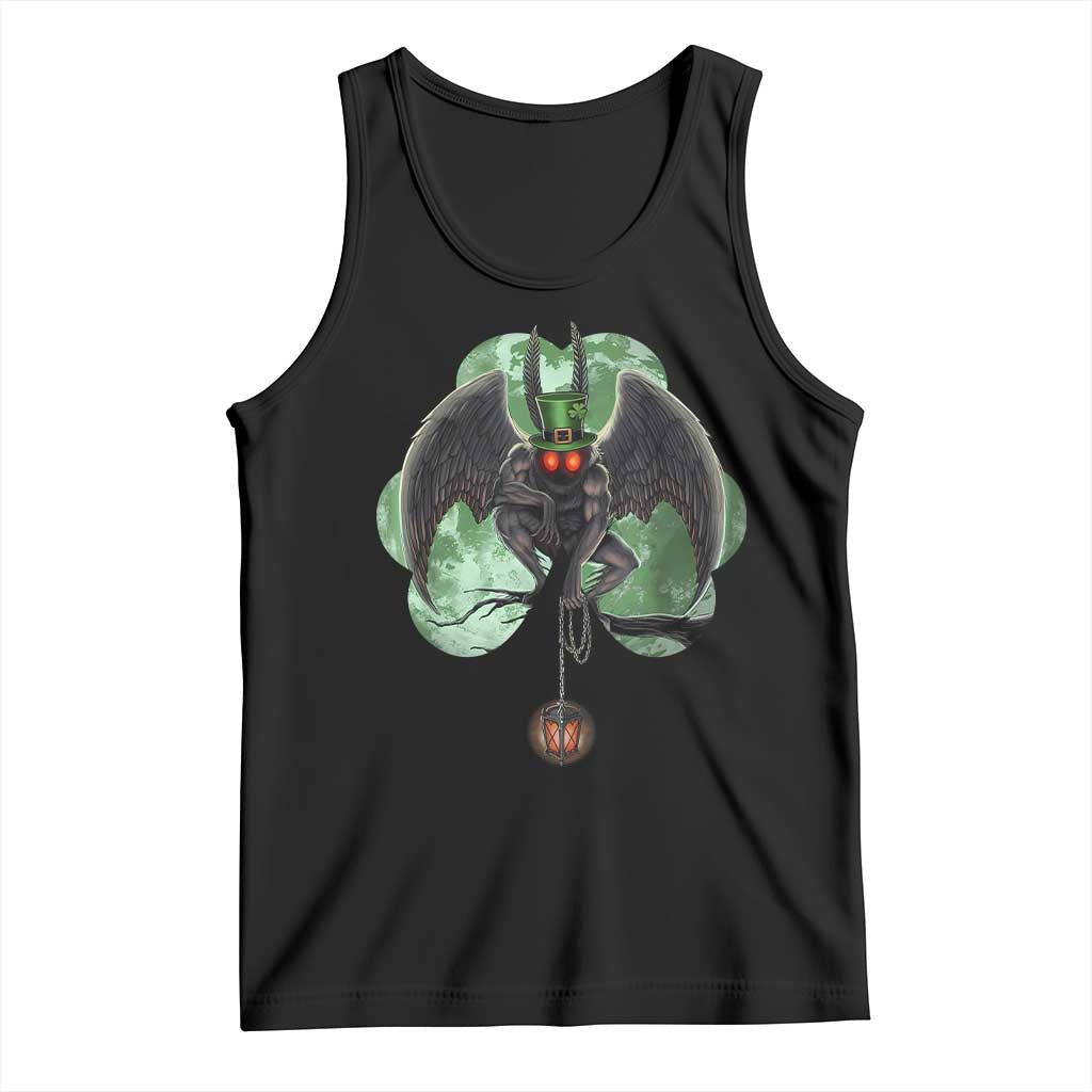 Funny St Patrick's Day Mothman Cryptid Creature Shamrock Tank Top TS11 Black Print Your Wear