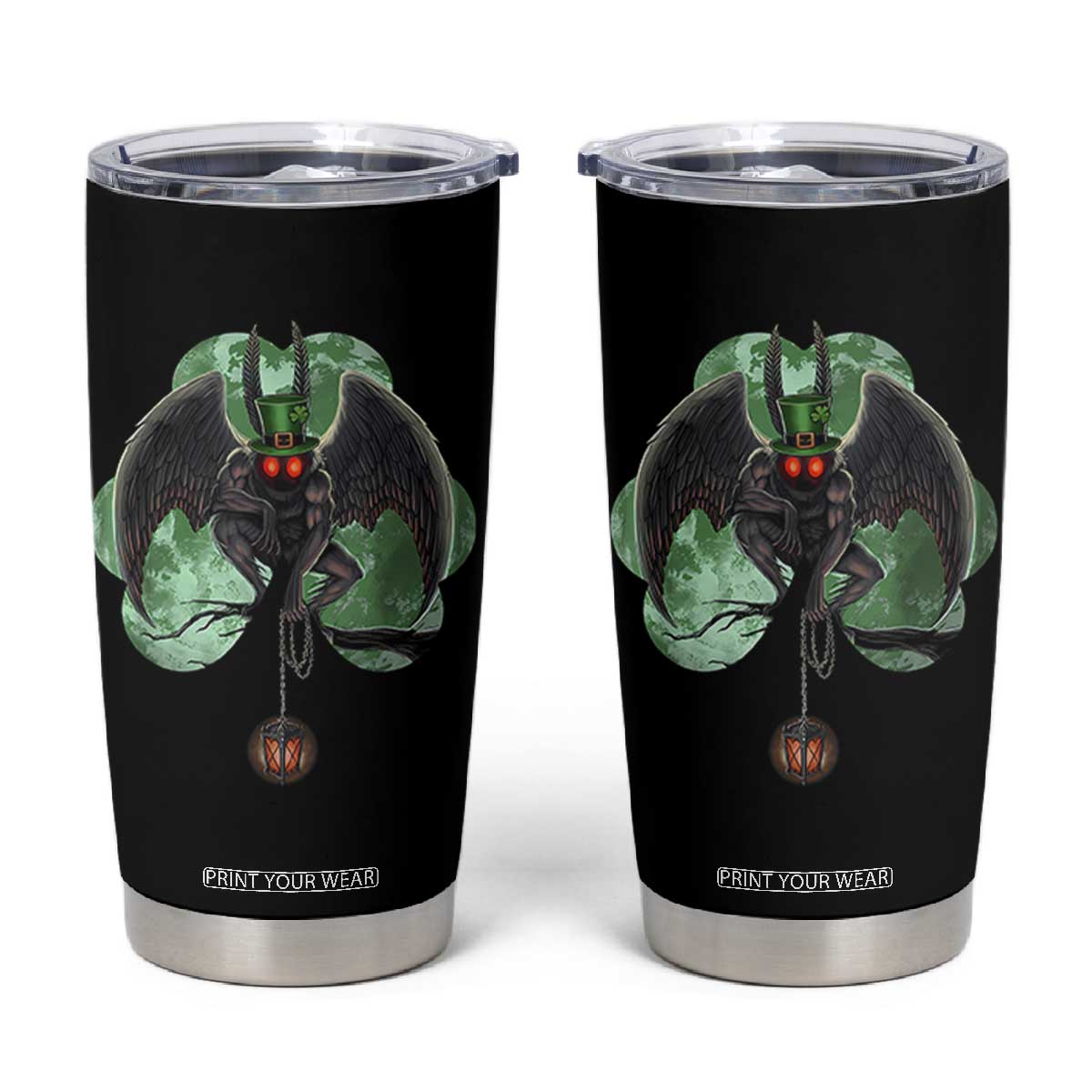 Funny St Patrick's Day Mothman Cryptid Creature Shamrock Tumbler Cup TS11 Black Print Your Wear